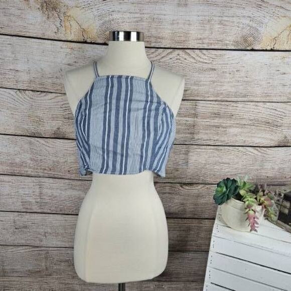 American‎ Eagle Outfitters Women's Striped Blue White Crop Top Size Medium - Picture 1 of 7